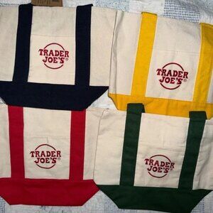 Trader Joe's Mini Canvas Tote Bags Lot of 4